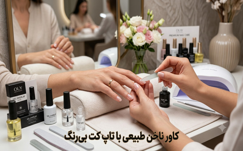 کاشت ناخن با تاپ کت بی رنگ