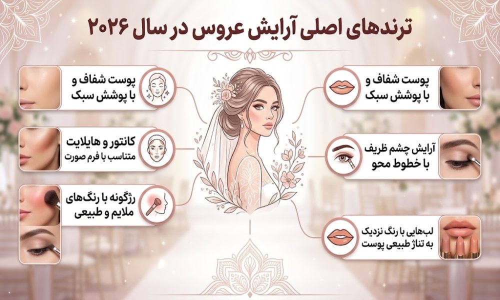 اینفوگرافیک بررسی ترندهای اصلی آرایش عروس در سال جدید